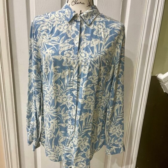 Tommy Bahama flora print sketched Woman Island trend blouse 100% Tercel  Size M - Picture 11 of 14